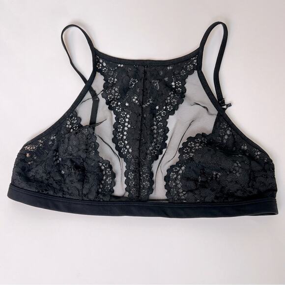 Victoria’s Secret Body by Victoria High Neck Lace Mesh Bralette Black Medium - Picture 2 of 10
